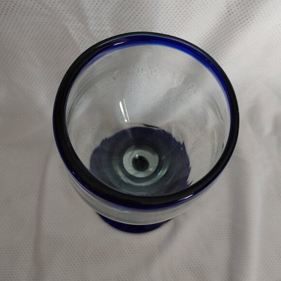 Hand Blown Wine Glass - Cobalt Blue Rim & Base - Picture 4 of 8